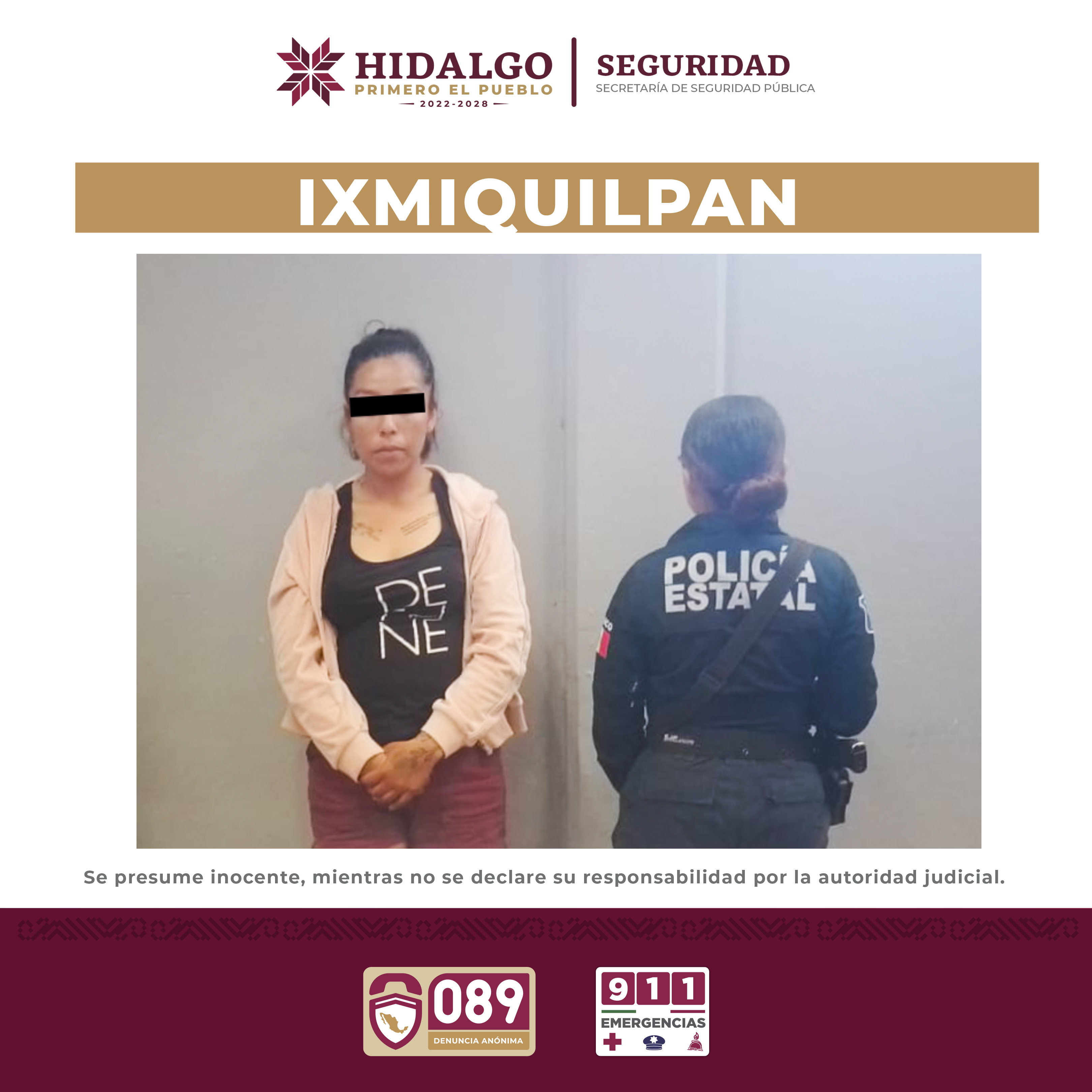 Asegura SSPH a mujer con más de 500 dosis de presunta droga en Ixmiquilpan