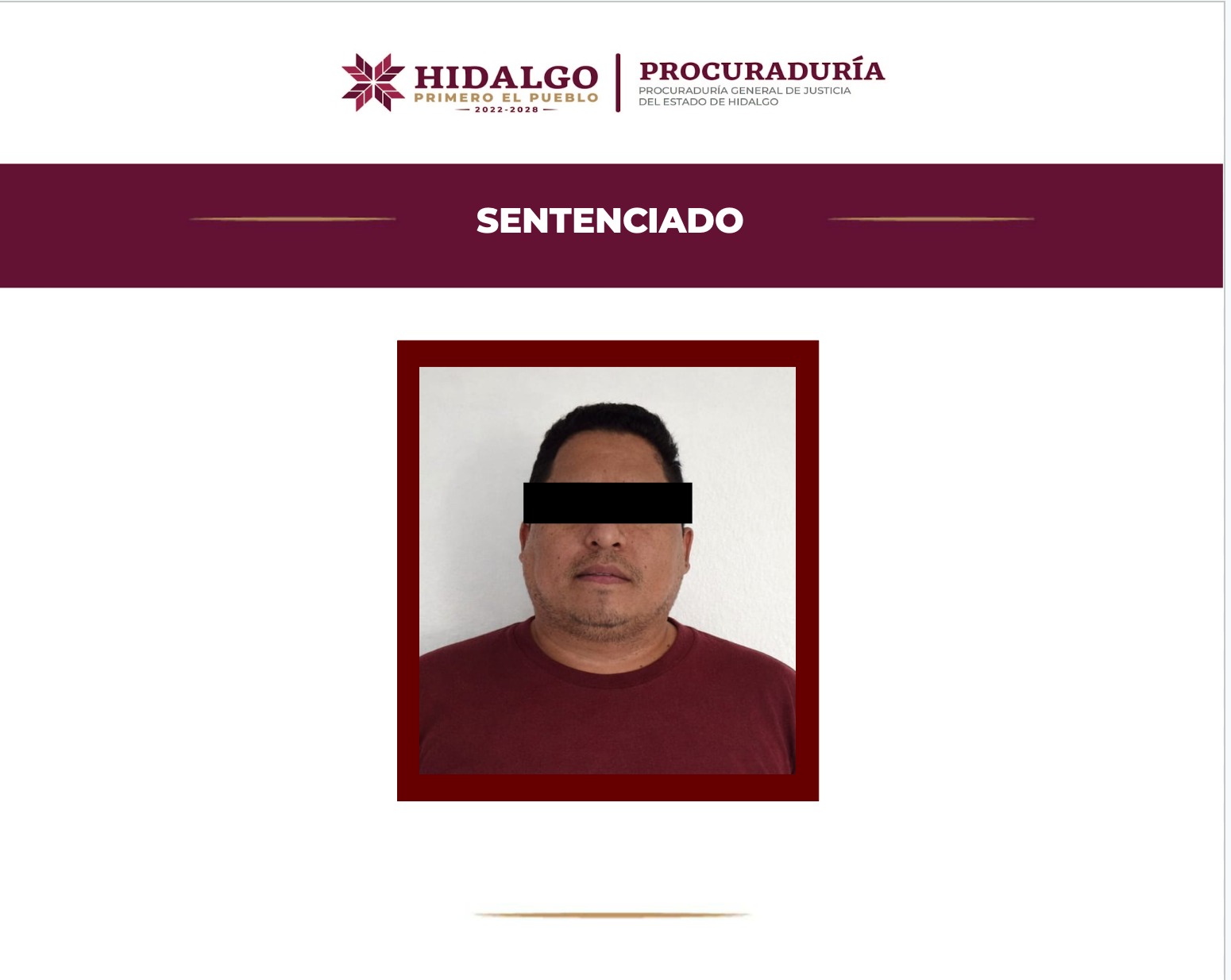Obtiene PGJEH sentencia condenatoria de 43 años de prisión para responsable de feminicidio