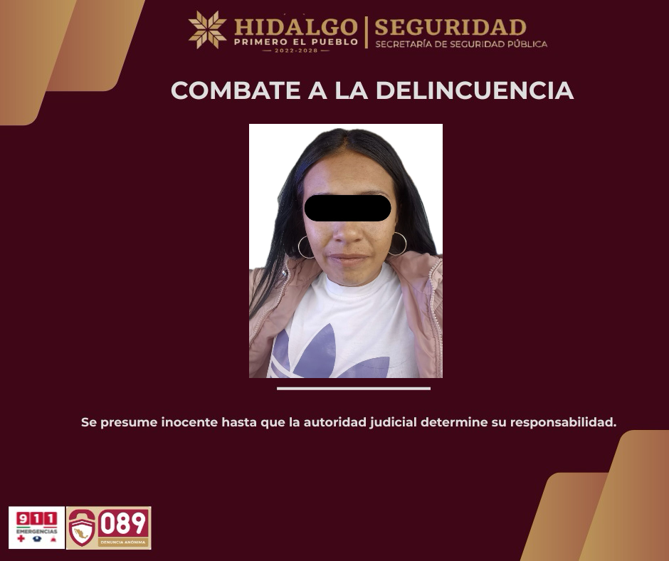 Policía Estatal asegura en Pachuca a presunta implicada en esquema 