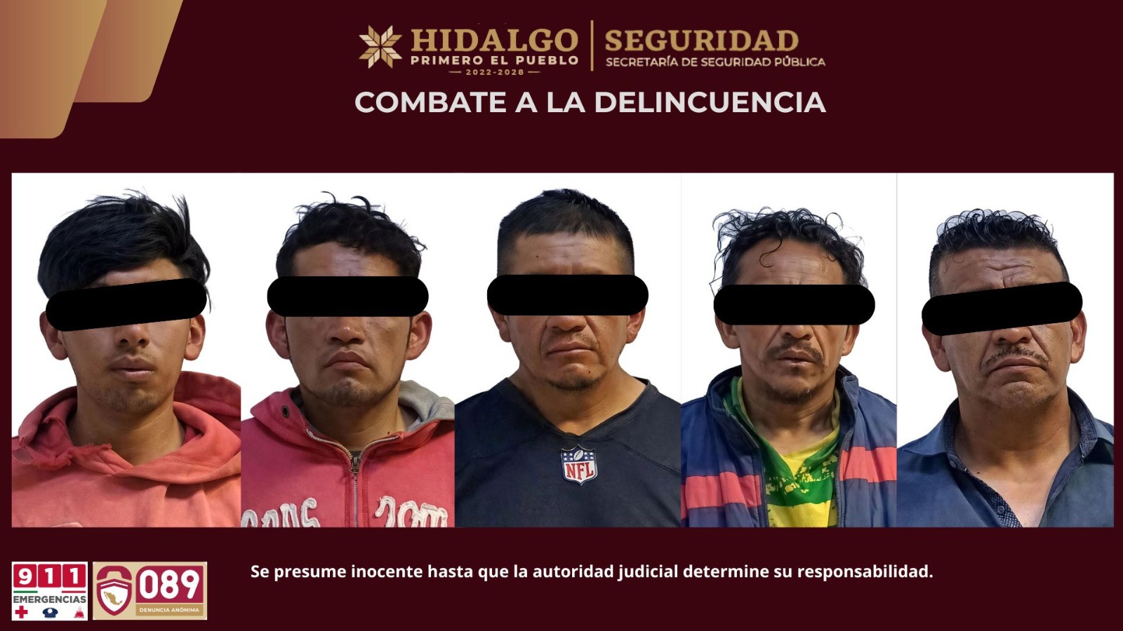 SSPH recupera motocicleta robada y asegura a cinco personas en Mineral de la Reforma