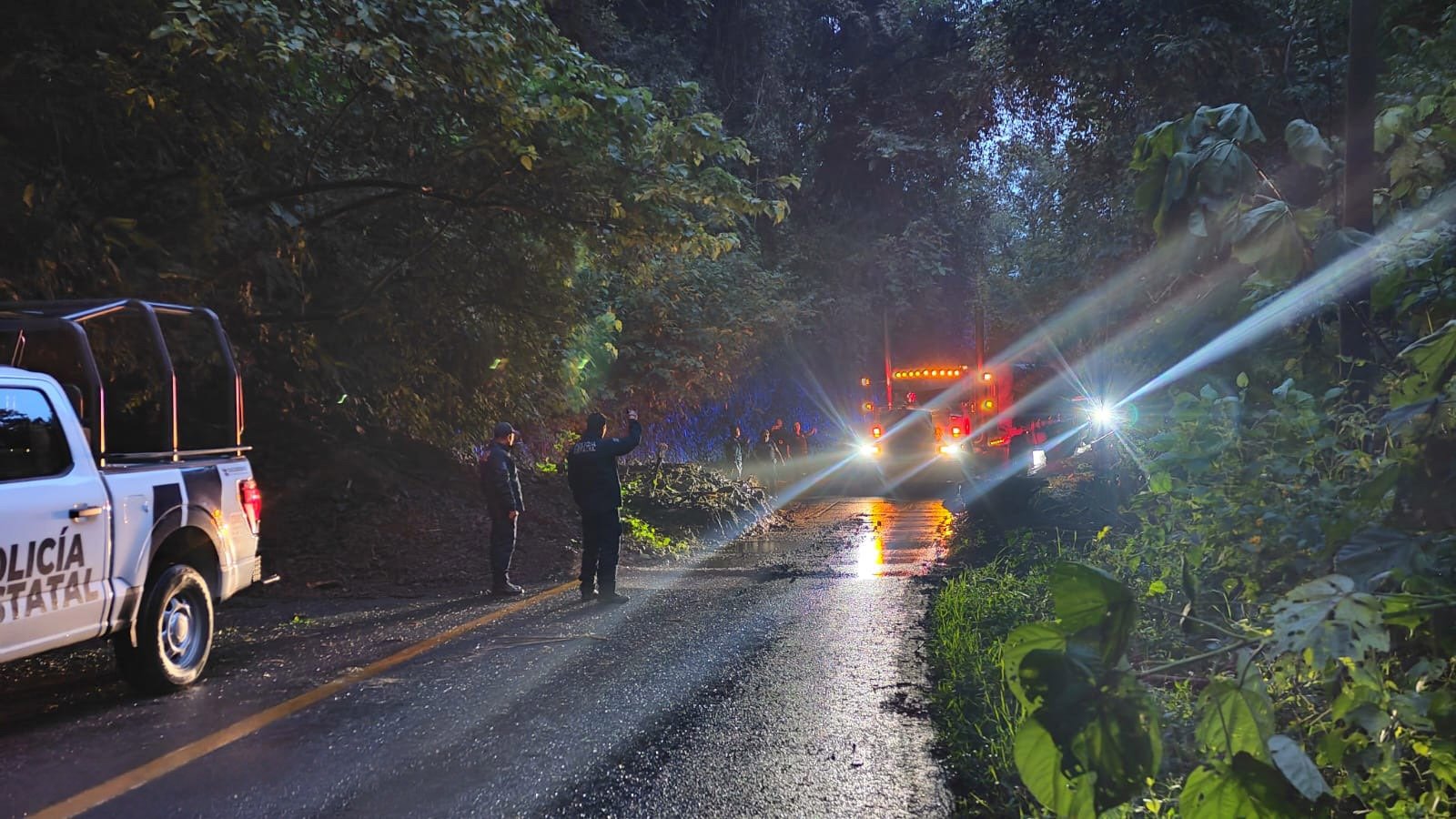 Tras deslaves, policía estatal libera carretera de Tlanchinol
