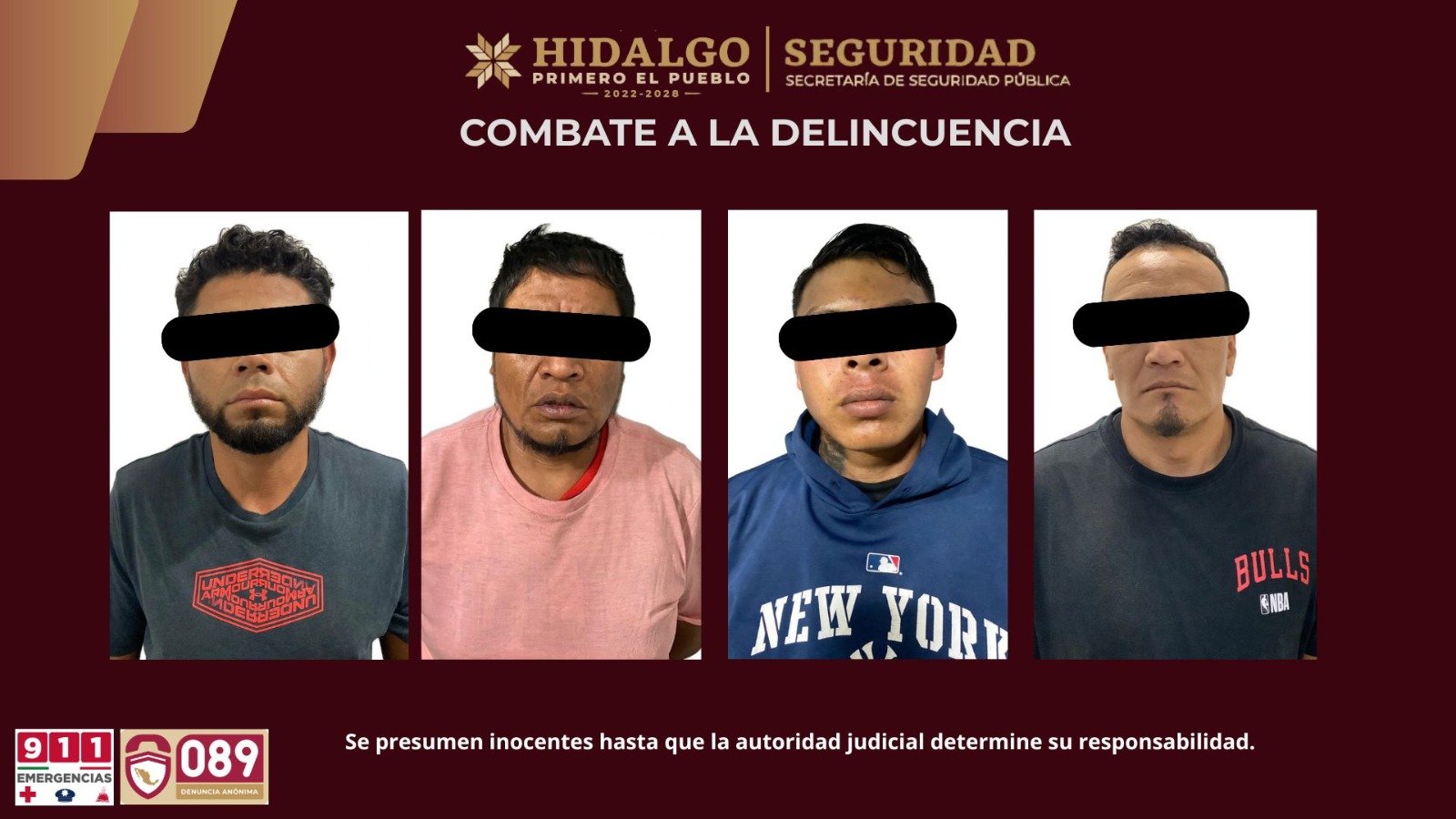 SSPH asegura a cuatro personas por presunto robo a transporte de carga en carretera federal México–Pachuca