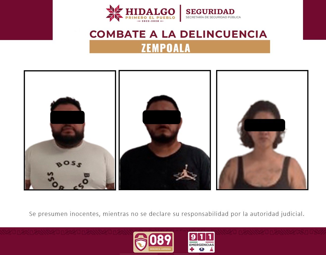 SSPH fortalece combate al narcomenudeo en Hidalgo; detiene a tres con presunta droga en Zempoala
